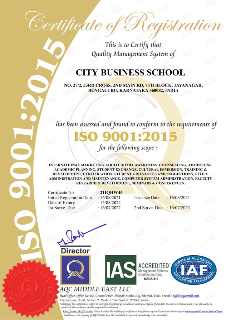 City Business School ISO Certification